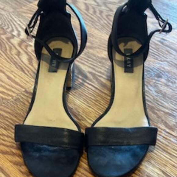 DKNYC Shoes - DKNY ankle strap sandals , silver strip on a heel size 8.5